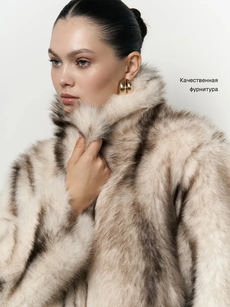 Women Lapel Gradient Faux Fur Cropped Jacket, Loose Long Sleeve Short Coat, Luxury Casual Winter Outerwear Ladies Open Front Fur