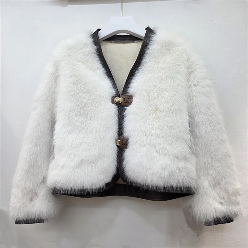 DEAT 2026 Winter Fashion Style Loose V-neck Faux Mink Fur Coat Short Coats For Women Soft Single Breasted Jackets 29B296