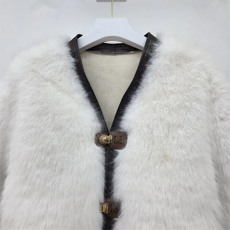 DEAT 2026 Winter Fashion Style Loose V-neck Faux Mink Fur Coat Short Coats For Women Soft Single Breasted Jackets 29B296
