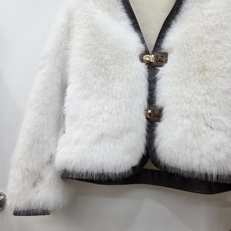 DEAT 2026 Winter Fashion Style Loose V-neck Faux Mink Fur Coat Short Coats For Women Soft Single Breasted Jackets 29B296