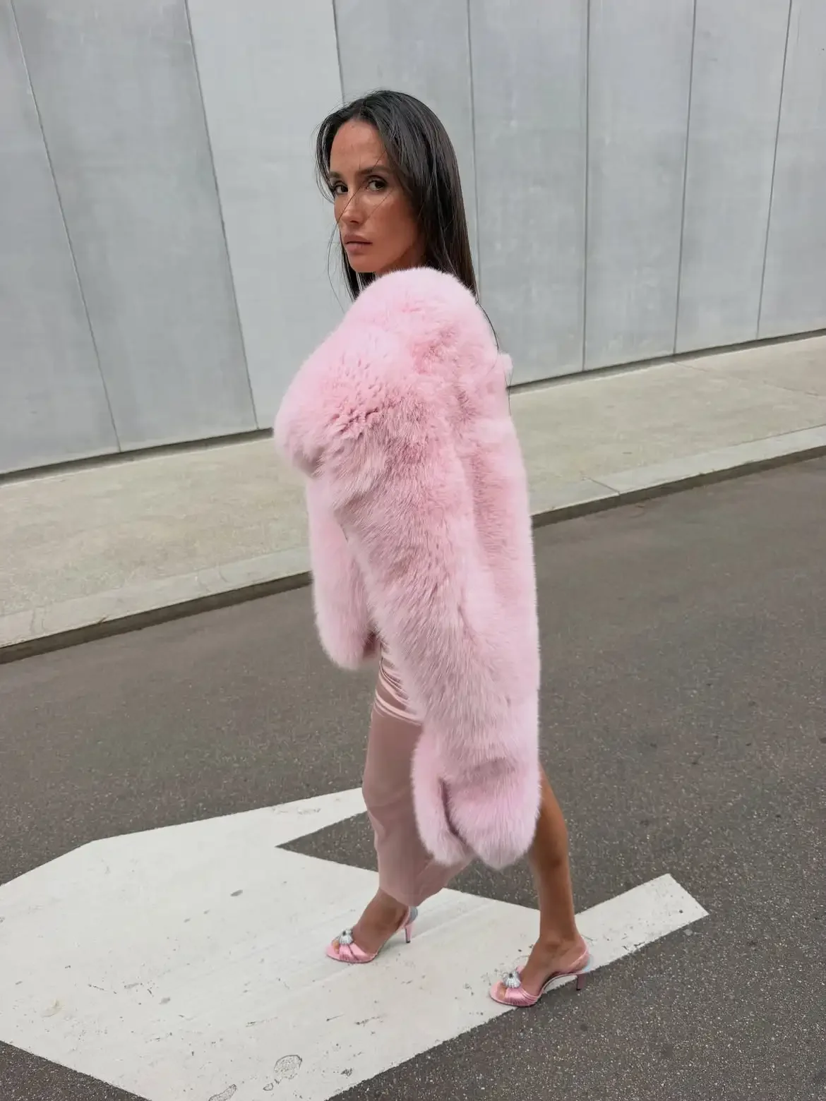 Talenza Pink Faux Fur Shawl Fashion Autumn Warm Streetwear Fuzzy Patchwork Faux Fur Shawl Elegant Casual Women's Cape Outwear