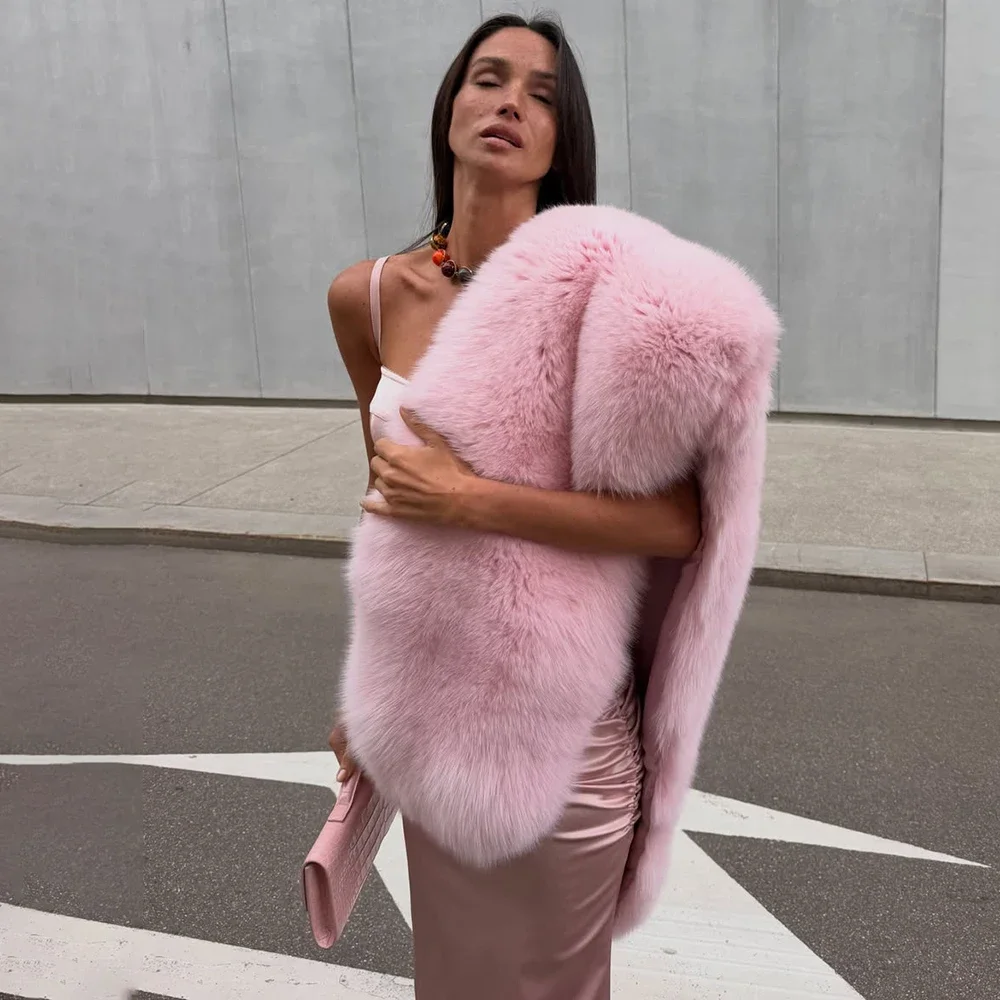 Talenza Pink Faux Fur Shawl Fashion Autumn Warm Streetwear Fuzzy Patchwork Faux Fur Shawl Elegant Casual Women's Cape Outwear