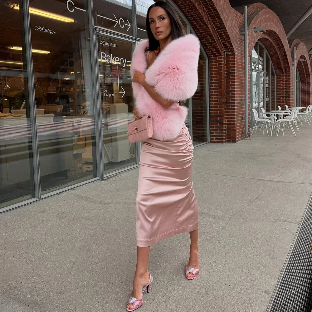 Talenza Pink Faux Fur Shawl Fashion Autumn Warm Streetwear Fuzzy Patchwork Faux Fur Shawl Elegant Casual Women's Cape Outwear