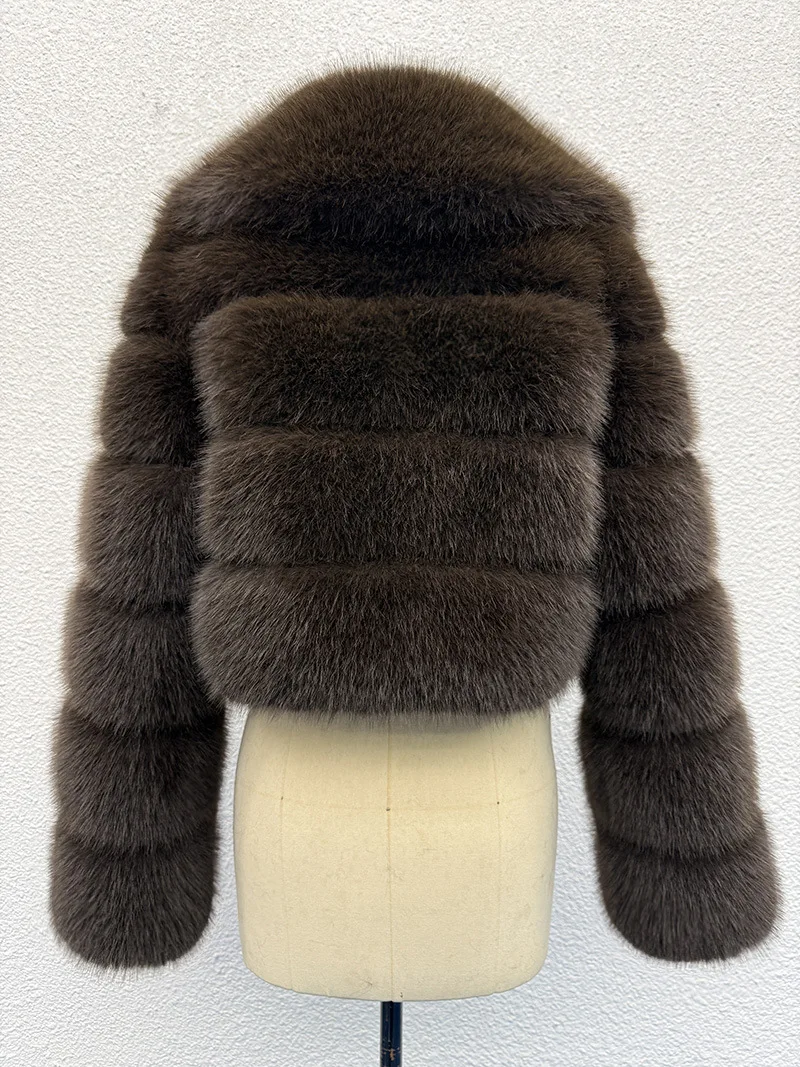 Luxury Faux Fox Fur Cropped Coat for Women Winter Elegant Long Sleeve Fluffy Plush Jackets Female Solid Color Warm Fur Outerwear