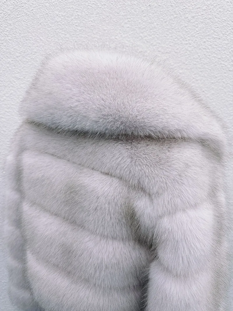 Luxury Faux Fox Fur Cropped Coat for Women Winter Elegant Long Sleeve Fluffy Plush Jackets Female Solid Color Warm Fur Outerwear