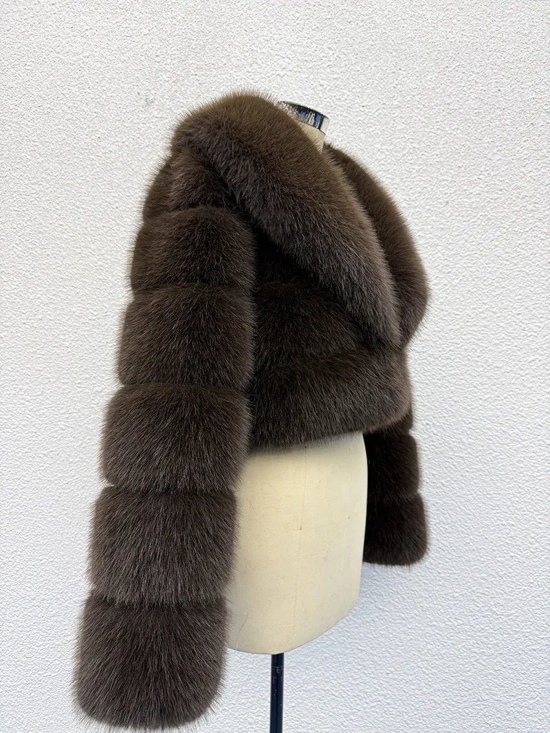 Luxury Faux Fox Fur Cropped Coat for Women Winter Elegant Long Sleeve Fluffy Plush Jackets Female Solid Color Warm Fur Outerwear