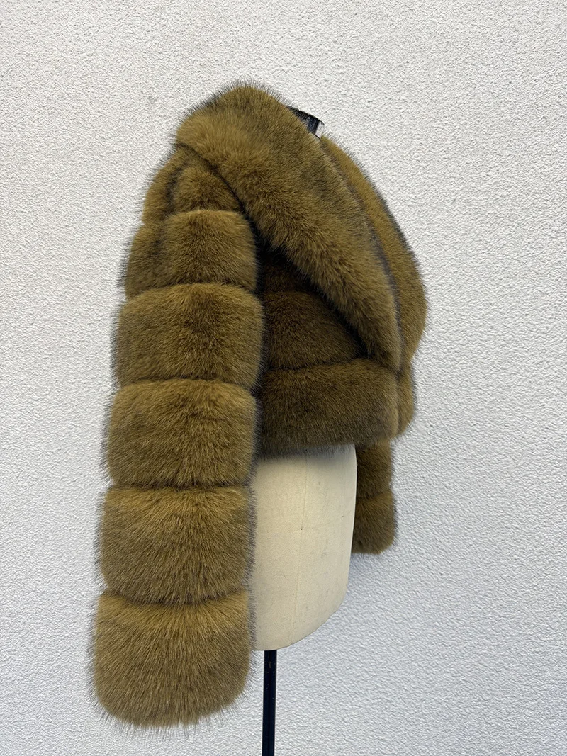 Luxury Faux Fox Fur Cropped Coat for Women Winter Elegant Long Sleeve Fluffy Plush Jackets Female Solid Color Warm Fur Outerwear