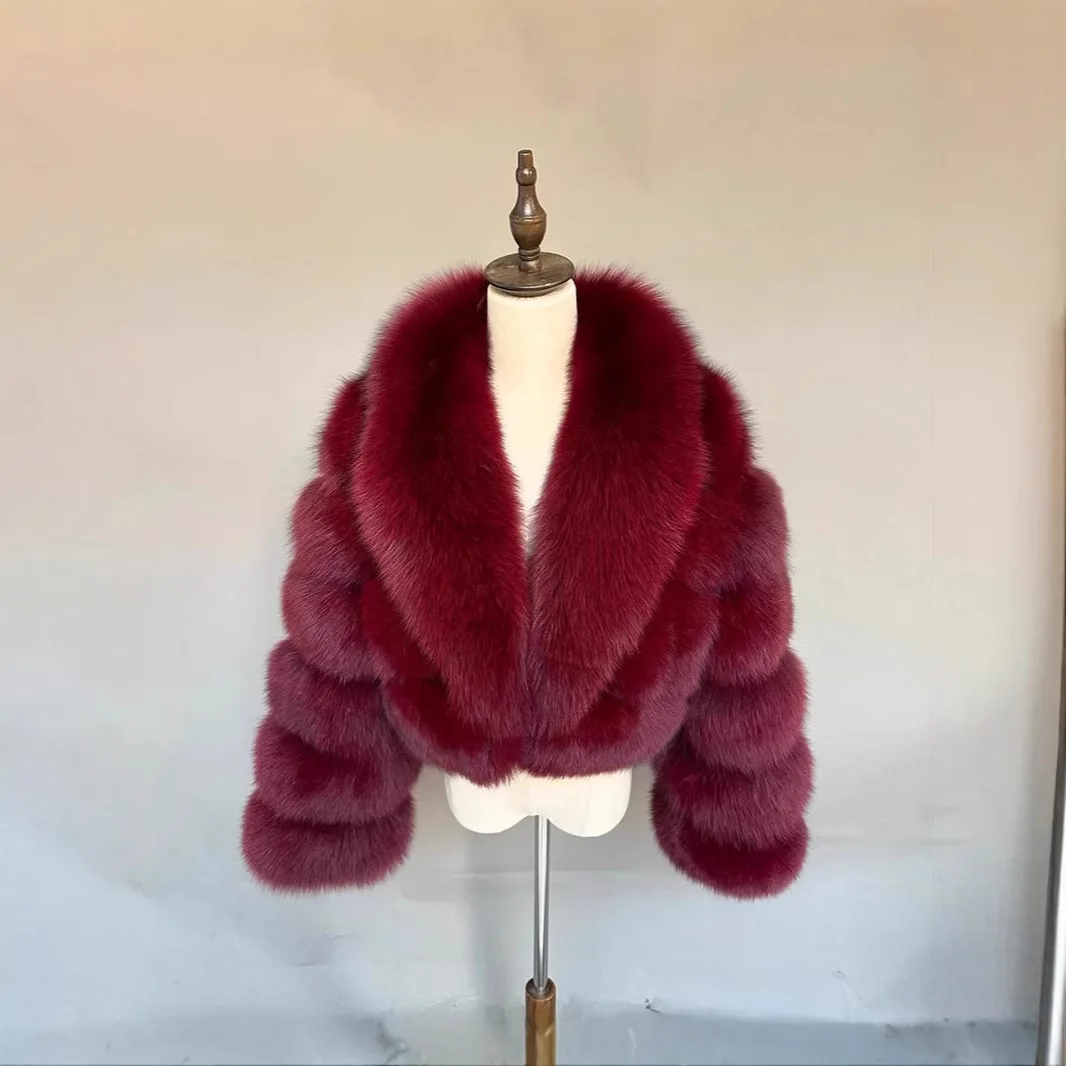 Luxury Faux Fox Fur Cropped Coat for Women Winter Elegant Long Sleeve Fluffy Plush Jackets Female Solid Color Warm Fur Outerwear
