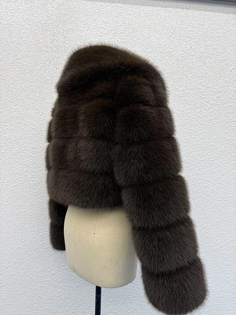 Luxury Faux Fox Fur Cropped Coat for Women Winter Elegant Long Sleeve Fluffy Plush Jackets Female Solid Color Warm Fur Outerwear