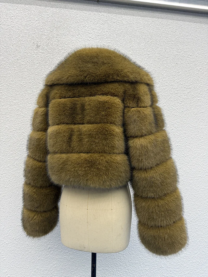 Luxury Faux Fox Fur Cropped Coat for Women Winter Elegant Long Sleeve Fluffy Plush Jackets Female Solid Color Warm Fur Outerwear