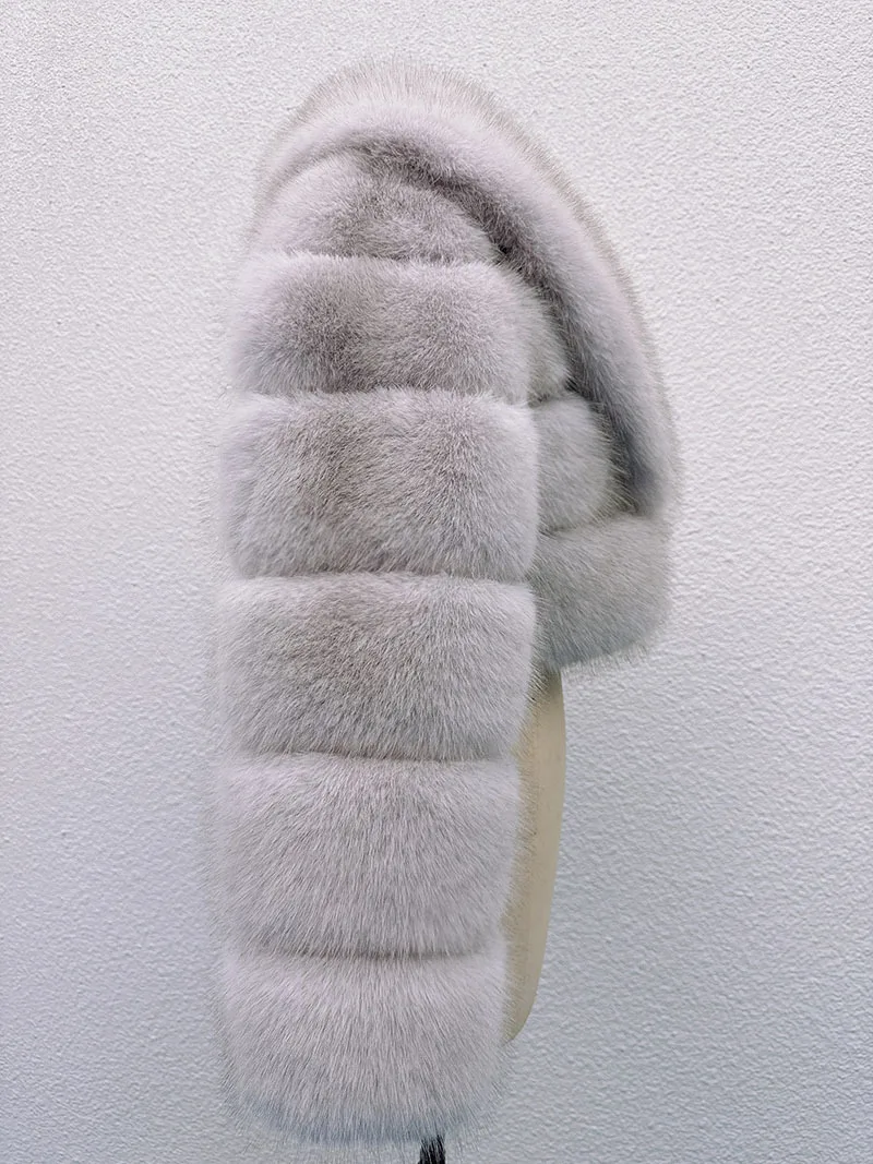 Luxury Faux Fox Fur Cropped Coat for Women Winter Elegant Long Sleeve Fluffy Plush Jackets Female Solid Color Warm Fur Outerwear
