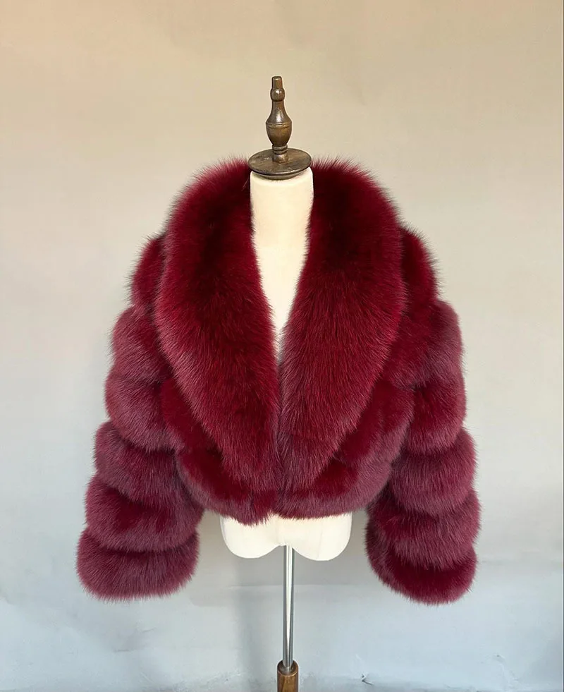 Luxury Faux Fox Fur Cropped Coat for Women Winter Elegant Long Sleeve Fluffy Plush Jackets Female Solid Color Warm Fur Outerwear