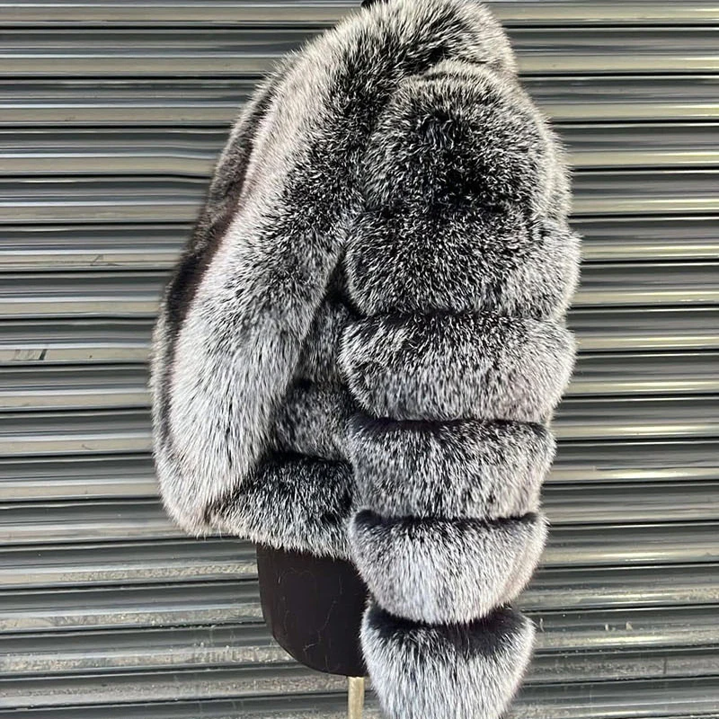 Luxury Faux Fox Fur Cropped Coat for Women Winter Elegant Long Sleeve Fluffy Plush Jackets Female Solid Color Warm Fur Outerwear