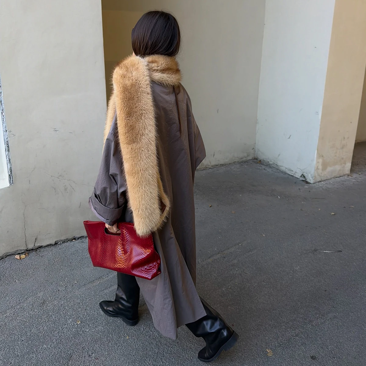 Women's Long Fluffy Faux Fur Scarf Shawl Plush Camel Winter Warm Neck Warmer Elegant Luxe Chic Outerwear