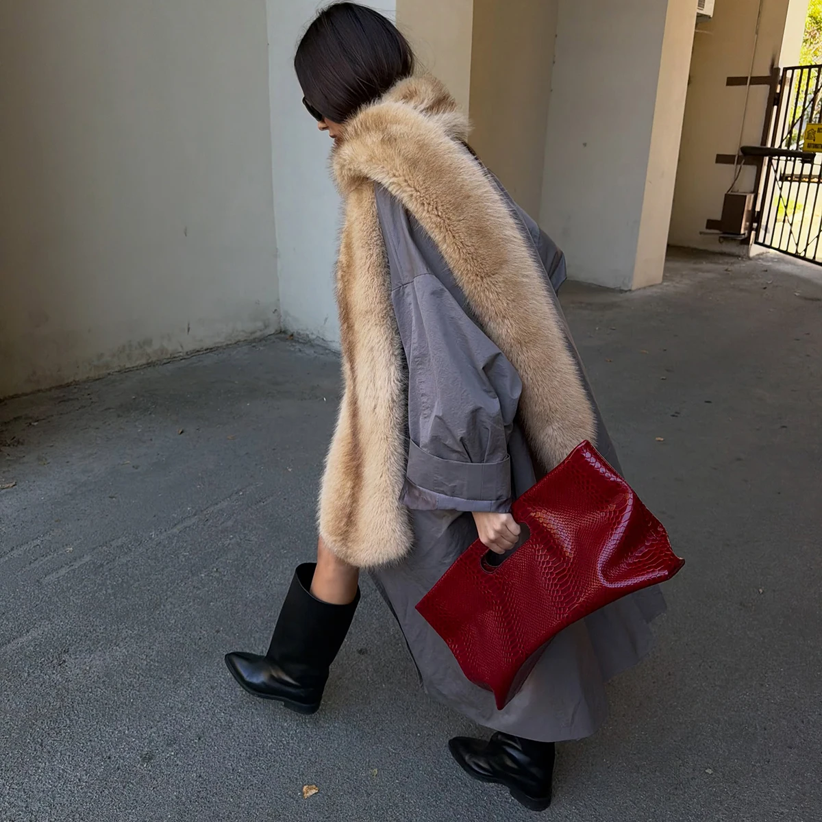 Women's Long Fluffy Faux Fur Scarf Shawl Plush Camel Winter Warm Neck Warmer Elegant Luxe Chic Outerwear