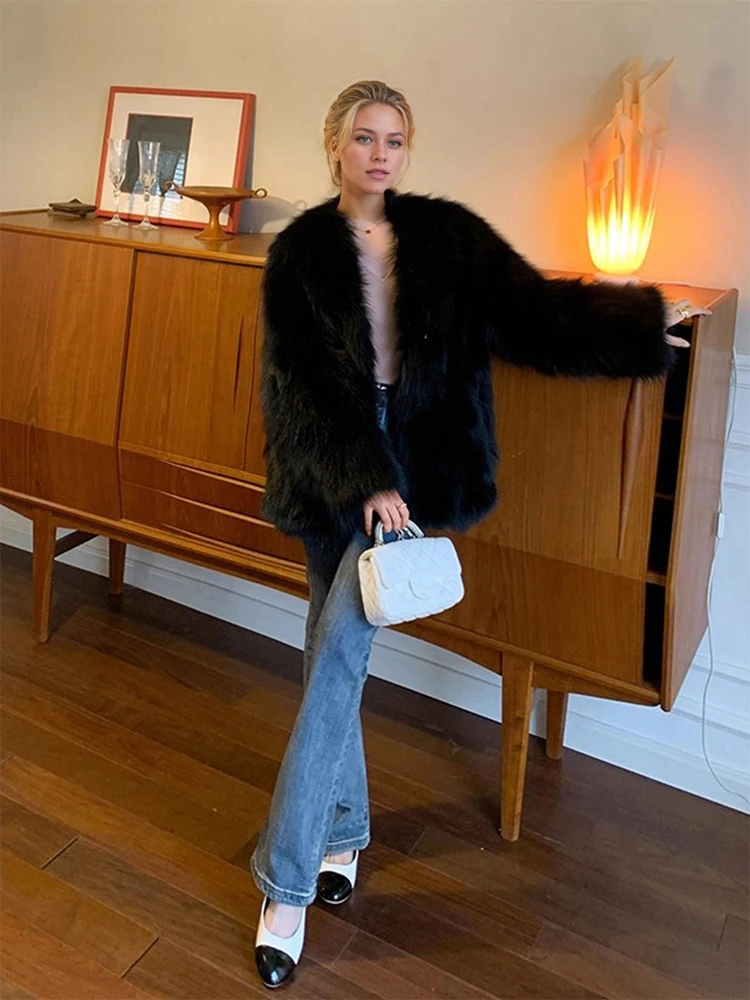 Women Beige Fluffy Faux Fur Jacket Long Sleeve Open Front Warm Cozy Coat Fall Winter Party Daily Streetwear Trendy Outerwear New