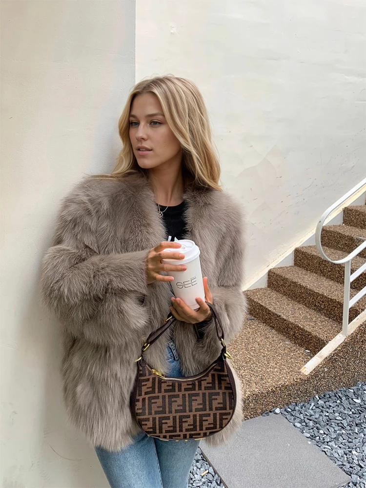 Women Beige Fluffy Faux Fur Jacket Long Sleeve Open Front Warm Cozy Coat Fall Winter Party Daily Streetwear Trendy Outerwear New