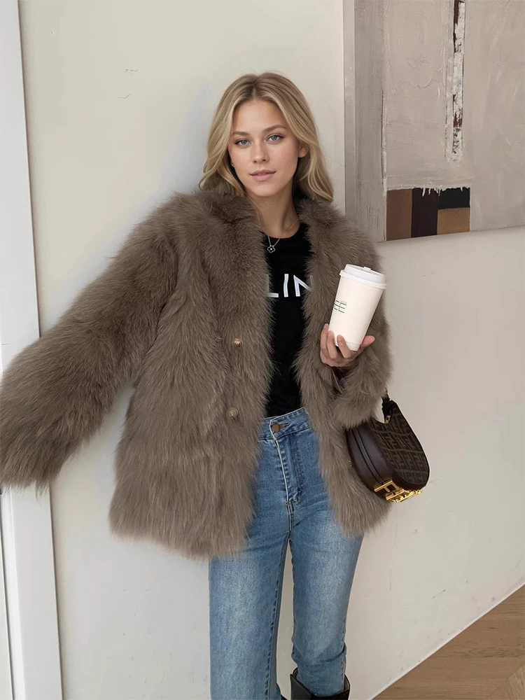 Women Beige Fluffy Faux Fur Jacket Long Sleeve Open Front Warm Cozy Coat Fall Winter Party Daily Streetwear Trendy Outerwear New