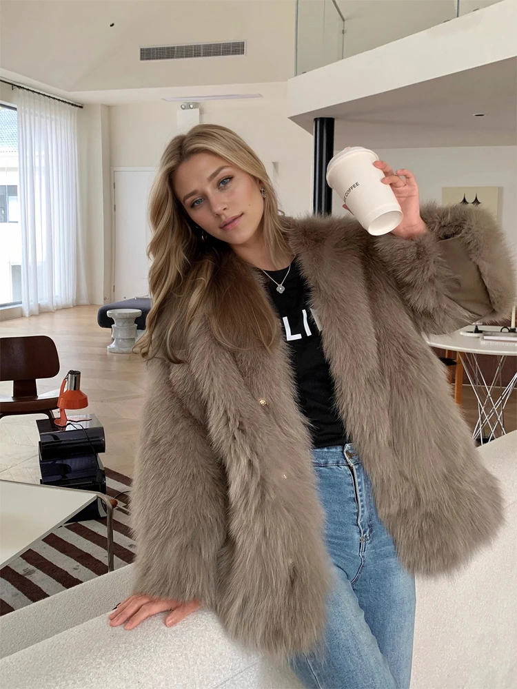 Women Beige Fluffy Faux Fur Jacket Long Sleeve Open Front Warm Cozy Coat Fall Winter Party Daily Streetwear Trendy Outerwear New