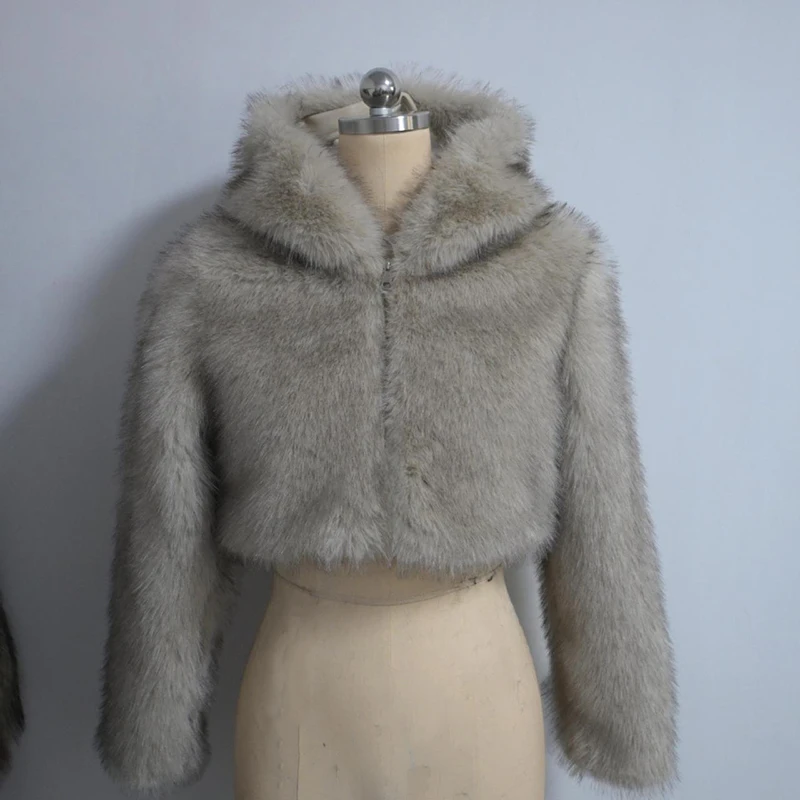 Fashion Women's Hooded Faux Fur Coat Autumn Winter 2026 Warm Fluffy Short Jacket Female Loose Long Sleeve Plush Outerwear