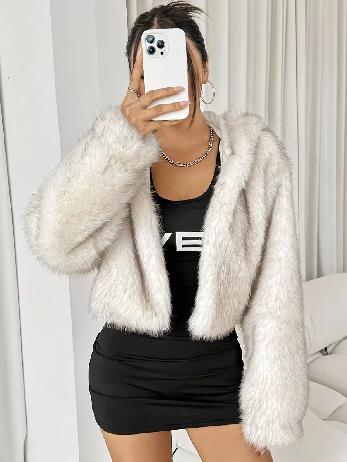 Fashion Women's Hooded Faux Fur Coat Autumn Winter 2026 Warm Fluffy Short Jacket Female Loose Long Sleeve Plush Outerwear