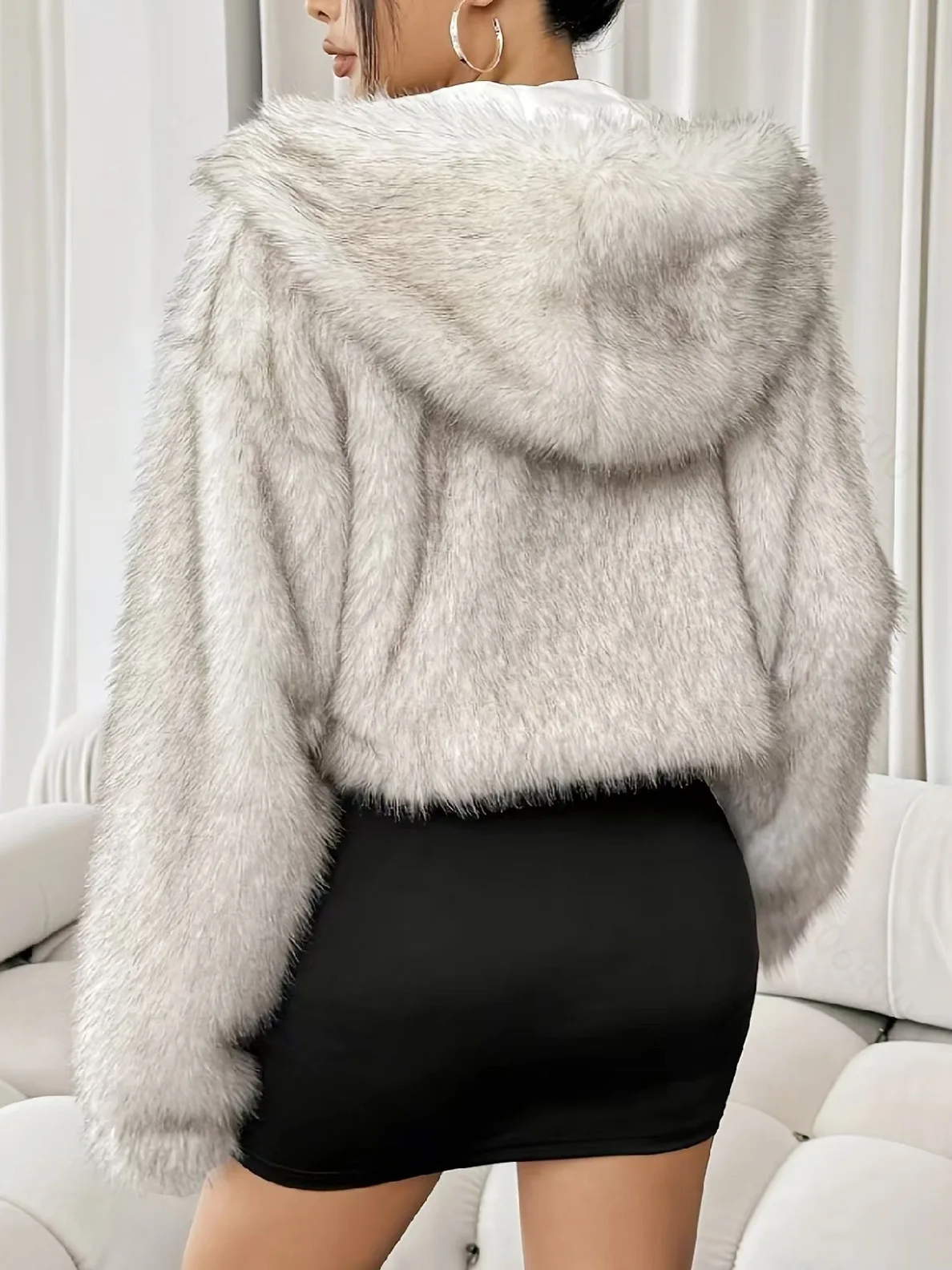Fashion Women's Hooded Faux Fur Coat Autumn Winter 2026 Warm Fluffy Short Jacket Female Loose Long Sleeve Plush Outerwear