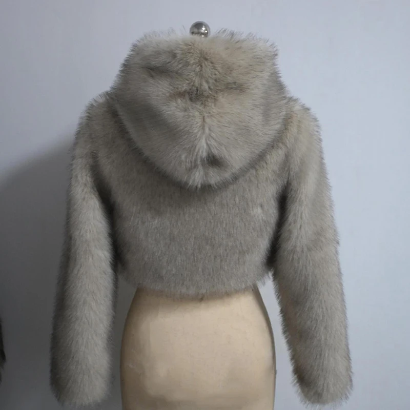 Fashion Women's Hooded Faux Fur Coat Autumn Winter 2026 Warm Fluffy Short Jacket Female Loose Long Sleeve Plush Outerwear
