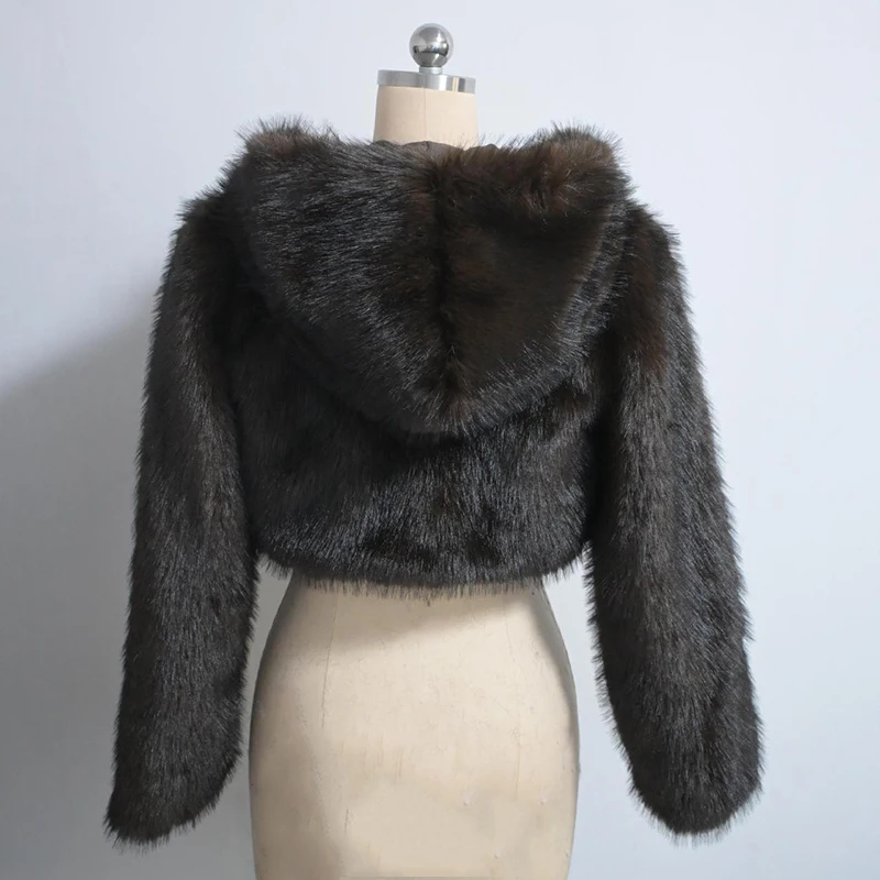 Fashion Women's Hooded Faux Fur Coat Autumn Winter 2026 Warm Fluffy Short Jacket Female Loose Long Sleeve Plush Outerwear