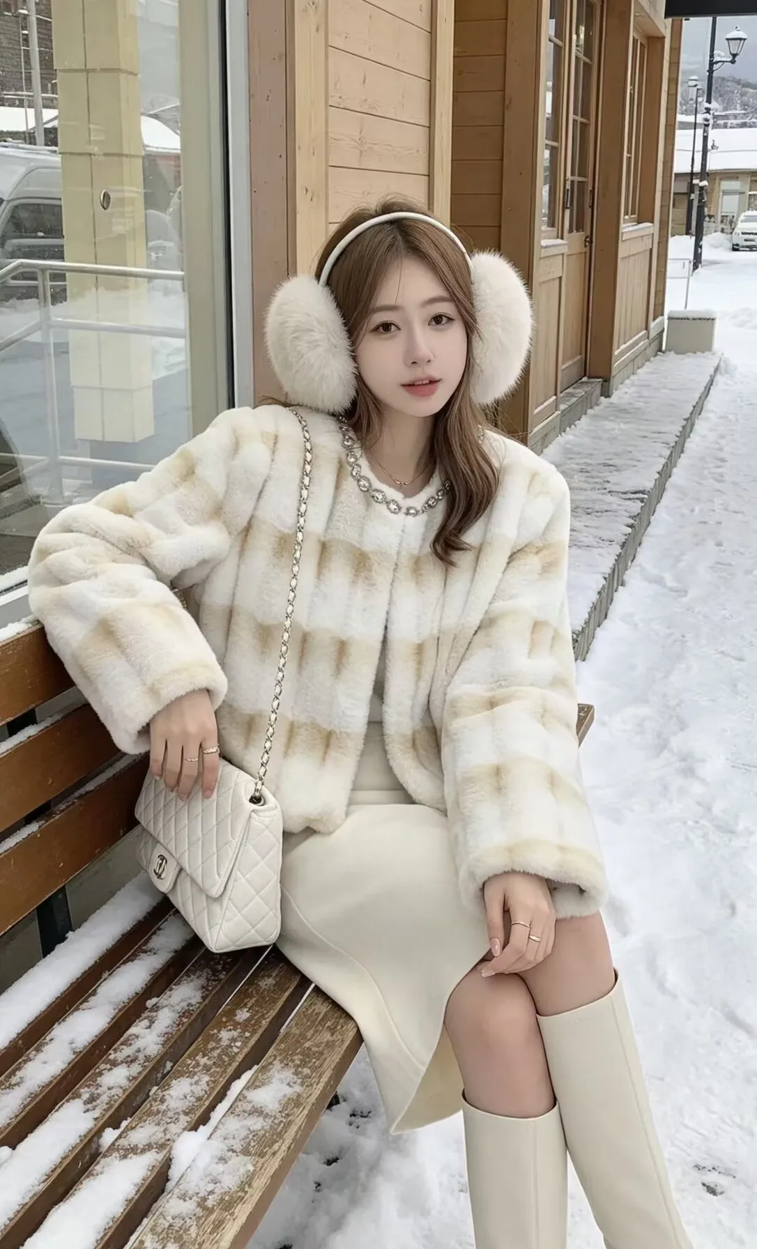 SMTHMA Faux Fur Coat Women Jacket Luxury Diamond O-Neck Coat Women Winter Soft Jacket Thick Warm Furry Fur Outwear Faux Fur Coat