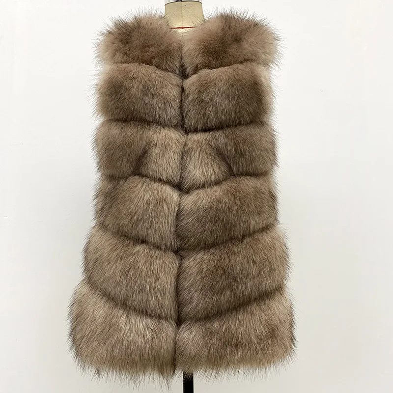 Women Faux Fox Fur Vest Coats Solid Mid Length Fur Jackets V Neck Sleeveless Thick Warm Fur Casual Loose Fit 2026 Autumn Winter