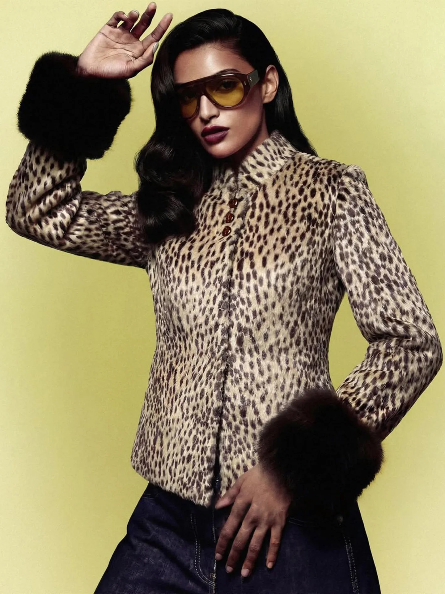 Women Faux Fur Coats Leopard Print Fur Jackets Cotton Linen Stand Collar Long Sleeves Single Breasted Slim Casual 2026 Winter