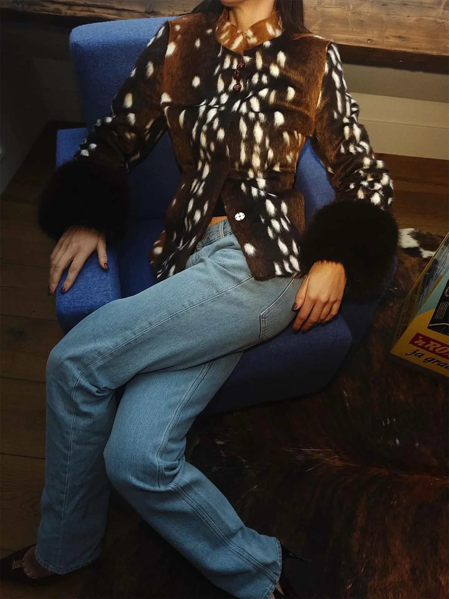 Women Faux Fur Coats Leopard Print Fur Jackets Cotton Linen Stand Collar Long Sleeves Single Breasted Slim Casual 2026 Winter