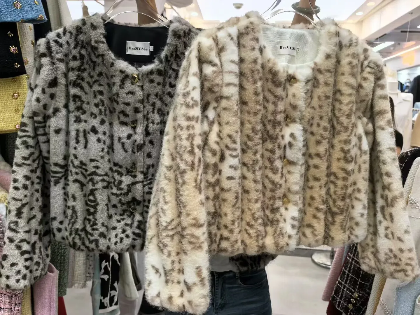 SMTHMA Women Faux Fur Coats Leopard Print Full Sleeve O-Neck Coat Thick Warm Y2k Streetwear Elegant Splice Autumn Winter Jacket