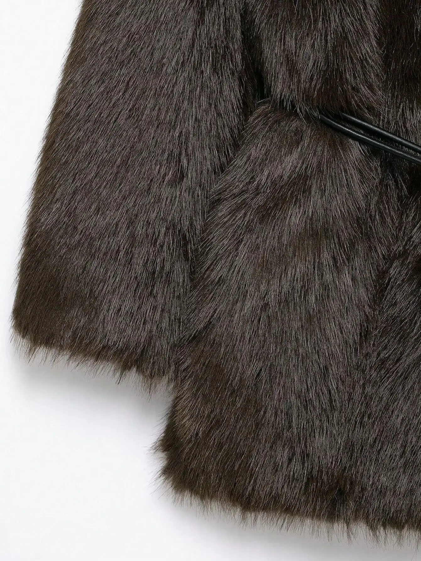 HH Women Elegant Luxurious Faux Fur Coat Retro Coffee Brown Lapel Mid Length Metal Buckle Outerwear Autumn Winter Office Wear