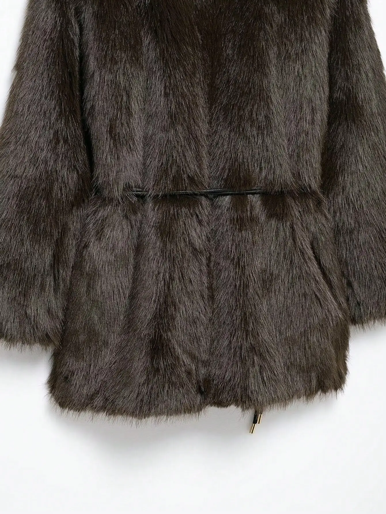HH Women Elegant Luxurious Faux Fur Coat Retro Coffee Brown Lapel Mid Length Metal Buckle Outerwear Autumn Winter Office Wear