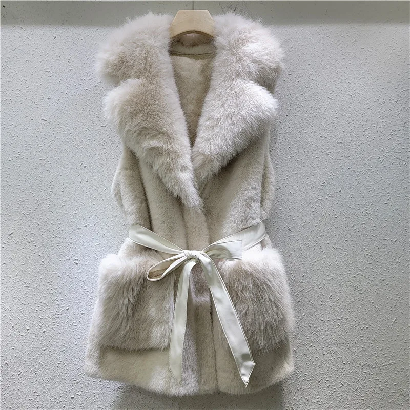 Women Faux Fur Vest Coats Jackets Turn Down Collar Vests Coat Thick Warm Y2k Streetwear Jacket Elegant Sleeveless Autumn Winter
