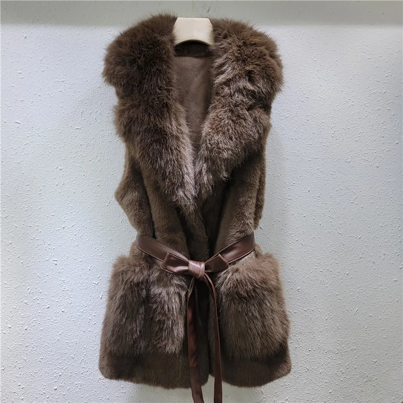 Women Faux Fur Vest Coats Jackets Turn Down Collar Vests Coat Thick Warm Y2k Streetwear Jacket Elegant Sleeveless Autumn Winter