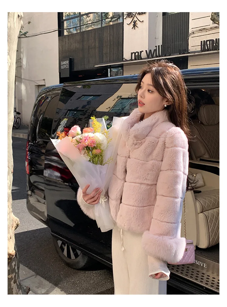 Women Faux Fur Coats Jackets Stand Collar Short Coat Thick Warm Y2k Streetwear Jacket Elegant Work Outerwear Autumn Winter
