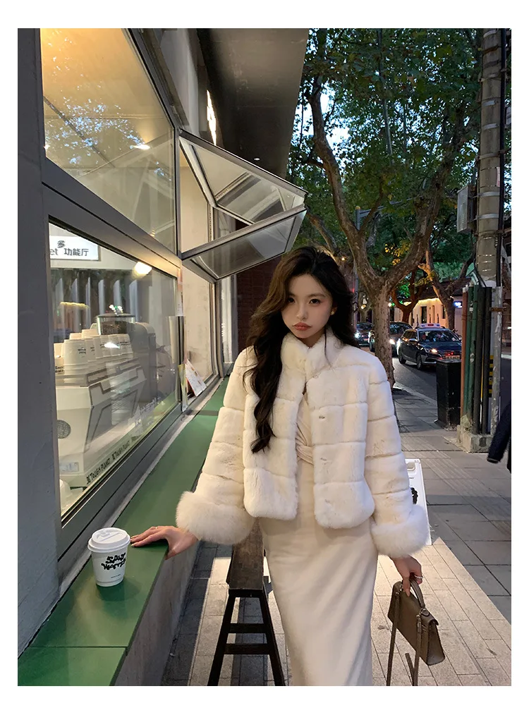 Women Faux Fur Coats Jackets Stand Collar Short Coat Thick Warm Y2k Streetwear Jacket Elegant Work Outerwear Autumn Winter