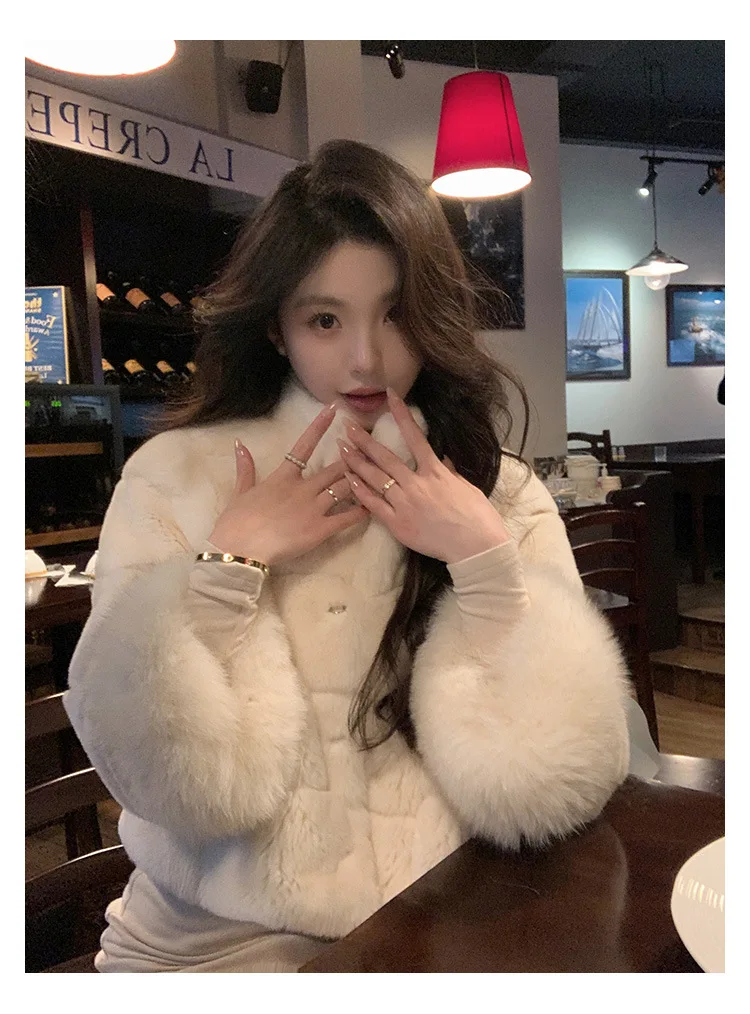 Women Faux Fur Coats Jackets Stand Collar Short Coat Thick Warm Y2k Streetwear Jacket Elegant Work Outerwear Autumn Winter