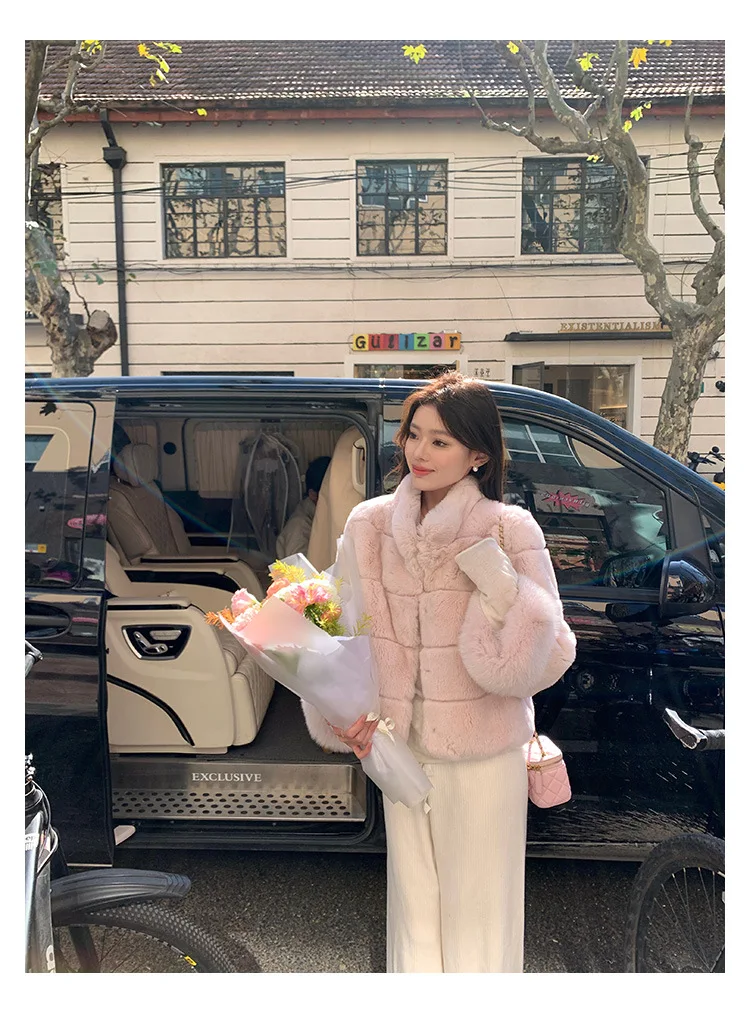 Women Faux Fur Coats Jackets Stand Collar Short Coat Thick Warm Y2k Streetwear Jacket Elegant Work Outerwear Autumn Winter