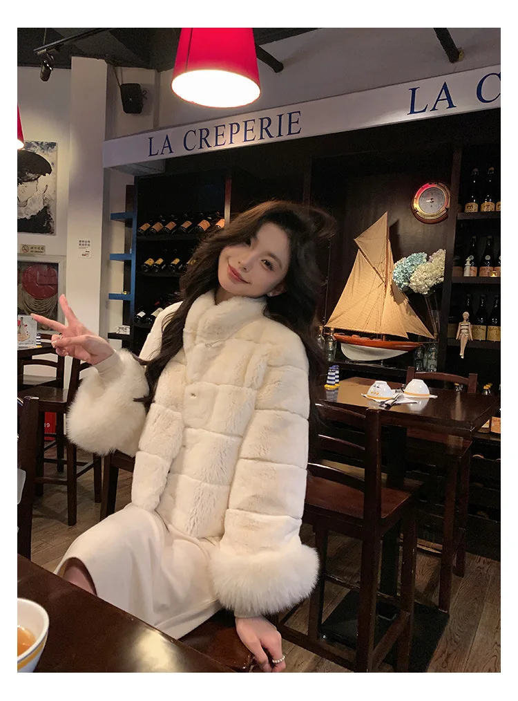 Women Faux Fur Coats Jackets Stand Collar Short Coat Thick Warm Y2k Streetwear Jacket Elegant Work Outerwear Autumn Winter