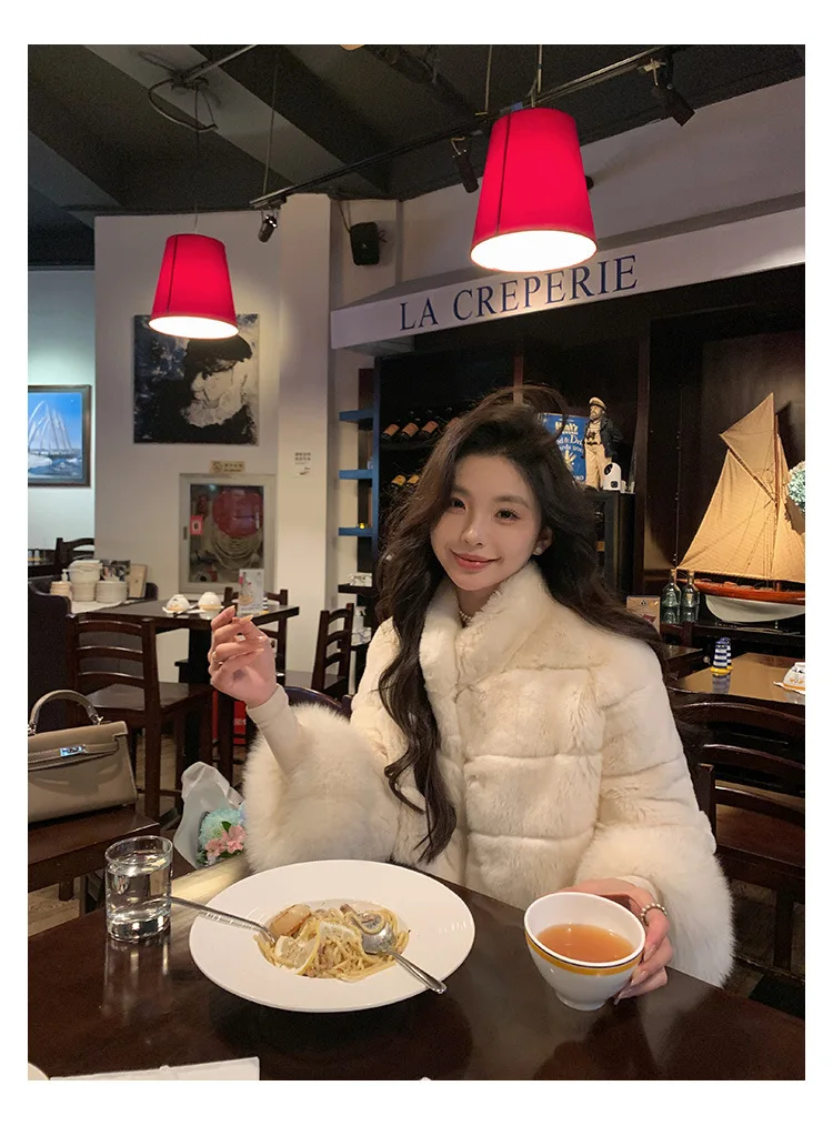 Women Faux Fur Coats Jackets Stand Collar Short Coat Thick Warm Y2k Streetwear Jacket Elegant Work Outerwear Autumn Winter