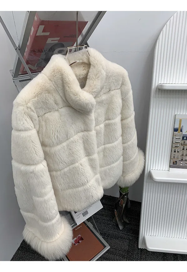 Women Faux Fur Coats Jackets Stand Collar Short Coat Thick Warm Y2k Streetwear Jacket Elegant Work Outerwear Autumn Winter