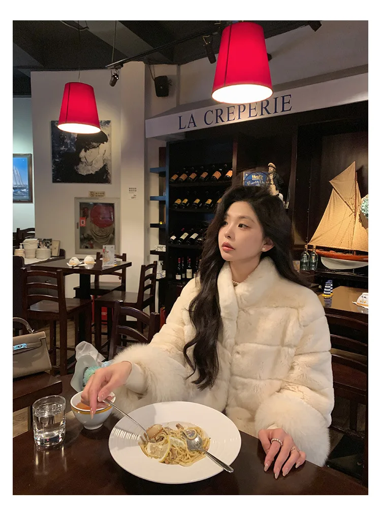 Women Faux Fur Coats Jackets Stand Collar Short Coat Thick Warm Y2k Streetwear Jacket Elegant Work Outerwear Autumn Winter
