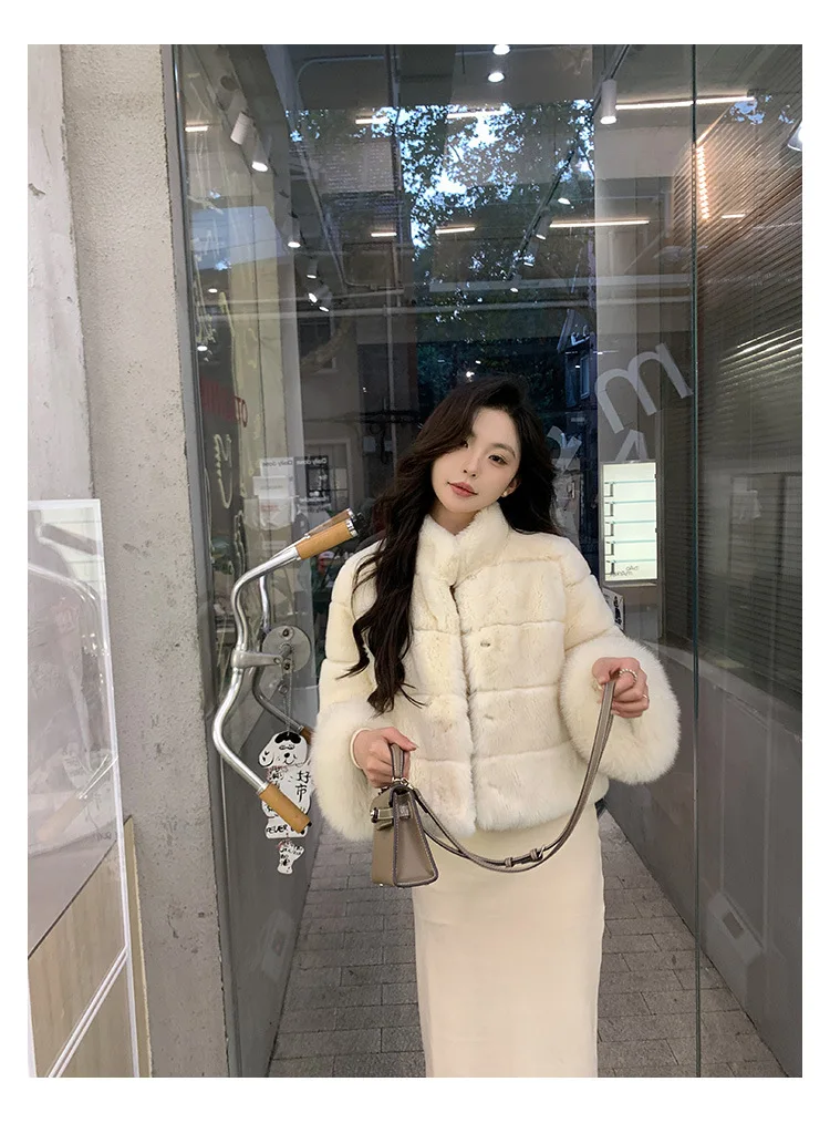 Women Faux Fur Coats Jackets Stand Collar Short Coat Thick Warm Y2k Streetwear Jacket Elegant Work Outerwear Autumn Winter