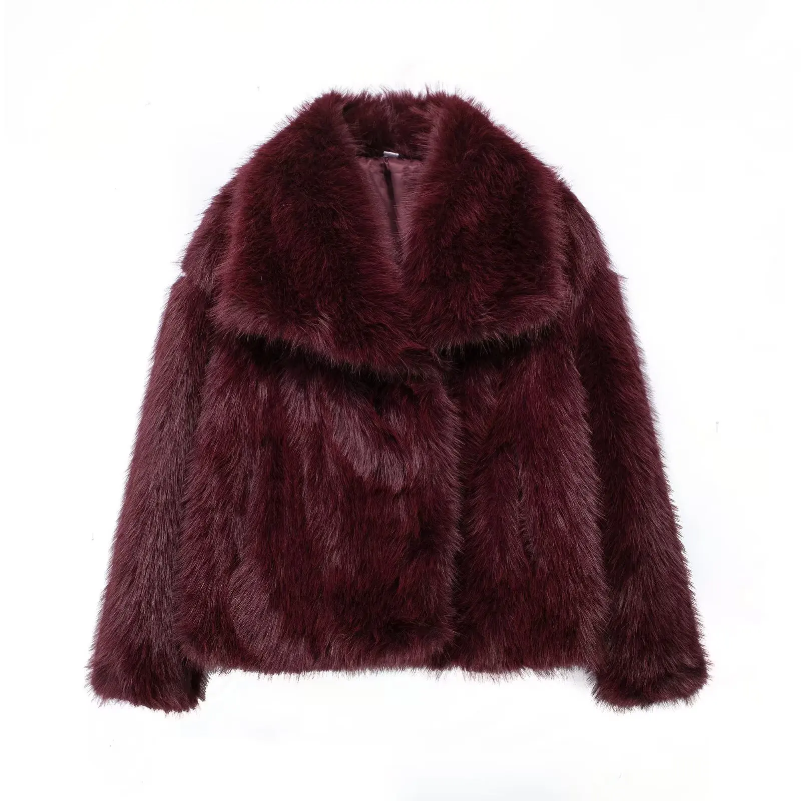 KONDALA Elegant Burgundy Red Fur Coat Women Lapel Faux Fur Loose Coat 2025 Fall Winter Fashion Streetwear Coat Dinner Party Coat