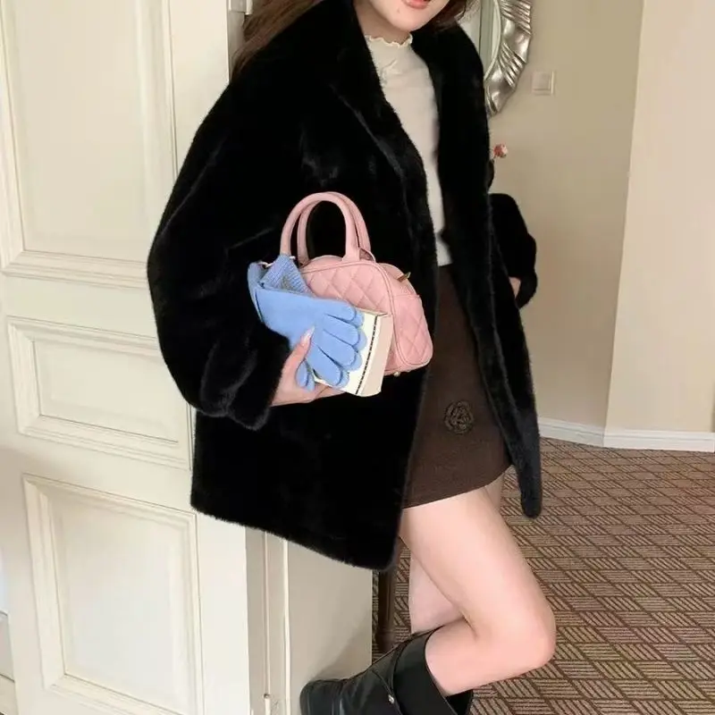 New Imitation Mink Fur Coat 2027 Fashion Women Warm Hooded Overcoat Style Fur Coats Female Artificial Apricot Black Outerwear