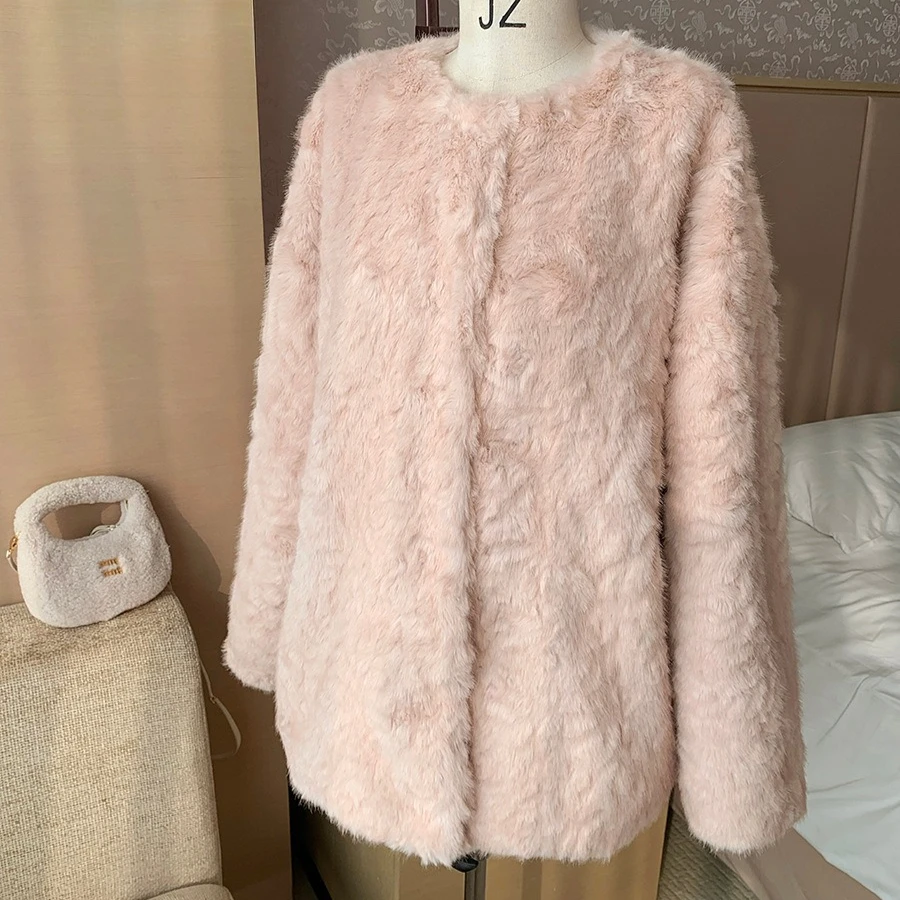 Faux Fur Coats Mid Length Jackets Women Turn Down Collar Coat Thick Warm Y2k Streetwear Jacket Elegant Outerwear Autumn Winter