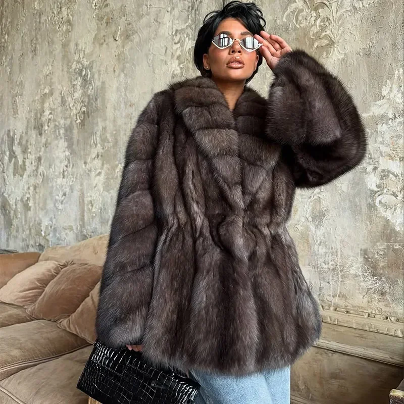 Fashion Fluffy Faux Fur Coat Women Lapel Long Sleeve Loose Pleated Jackets New Winter Warm Female Chic High Street Outerwear